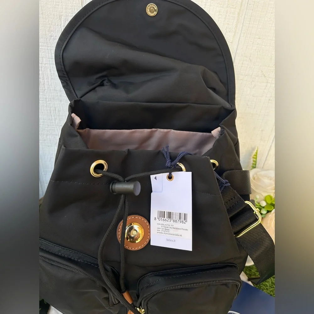 Bric's Black Nylon Backpack with Tan Leather Trim